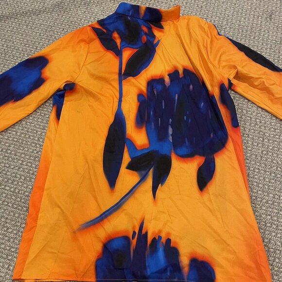 Fashion Nova Shirt Women's Size 3X Plus Button Down Orange Blue Fiery Oversized - Picture 4 of 7